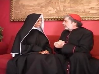 Tanned thicc PAWG leggy curvy big tits desperate blonde Nun enjoys fat old perv Priests thick cock in all holes to creampie - Anal